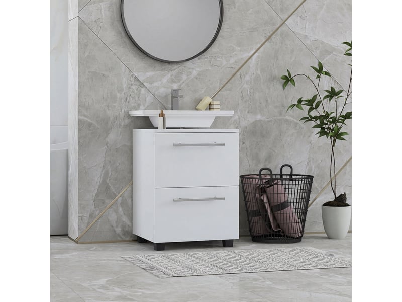  Meuble sous lavabo blanc avec tiroir et placard, découpe en u, 41,5 x 35,5 x 59 cm  - Conforama D