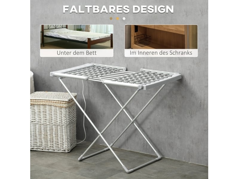  Étendoir chauffant pliable 144 x 53 x 91 cm – argent – 2 volets rabattables  - Conforama E