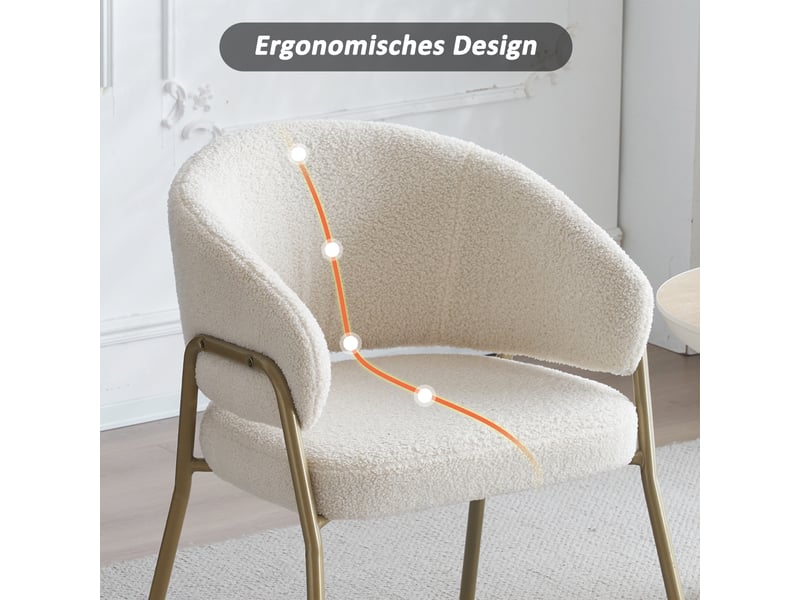  Lot de 6 chaises de salle à manger,49x48x78 cm,avec pieds dorés,tissu,blanc  - Conforama D