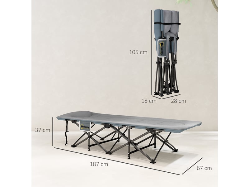  Lit de camp pliant avec matelas, oreiller et poche latérale, 187 x 67 x 37 cm, lit d'appoint jusqu'à 150 kg, gris  - Conforama E