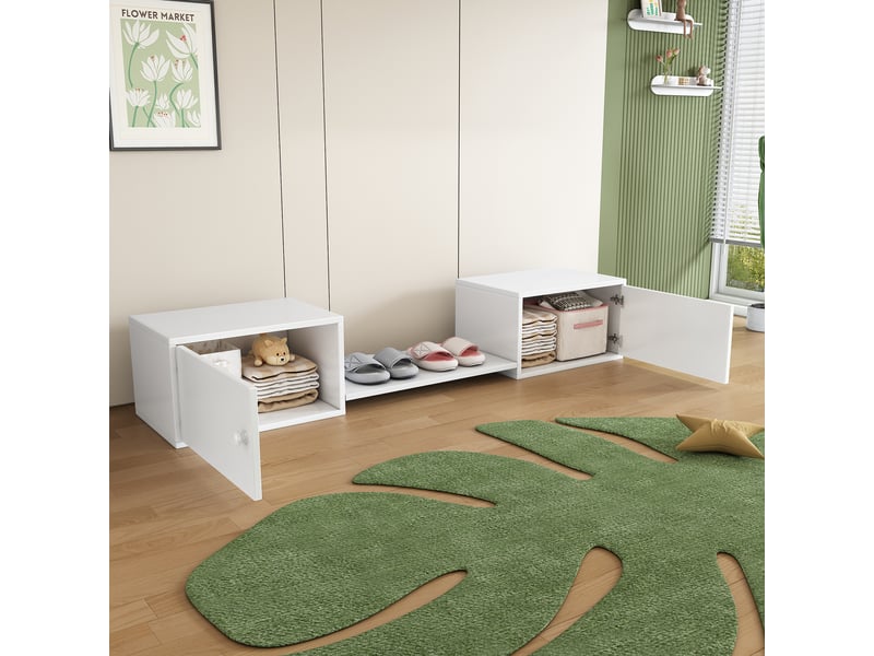  Meuble à chaussures et banc d'entrée, utilisable sous lit superposé, 189*40*34.5cm, blanc avec rangement  - Conforama D