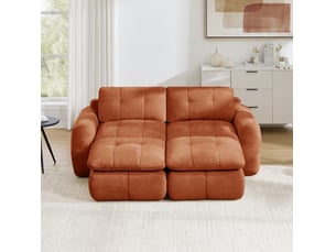 Canapé modulable 2 places sans cadre, effet nuage, chenille orange homvra