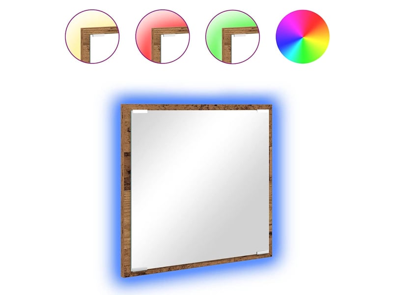  Miroir de salle de bain, miroir de toilette led bois ancien 40 x 37 x 8.5 cm cf62559  - Conforama C