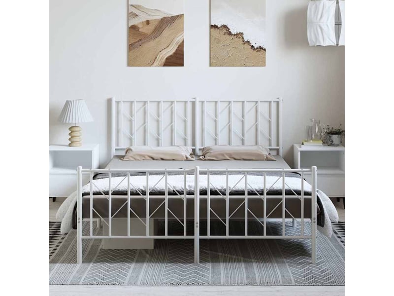  Lit double- lit adulte -  cadre de lit métal sans matelas et pied de lit blanc 150x200 cm  - Conforama B