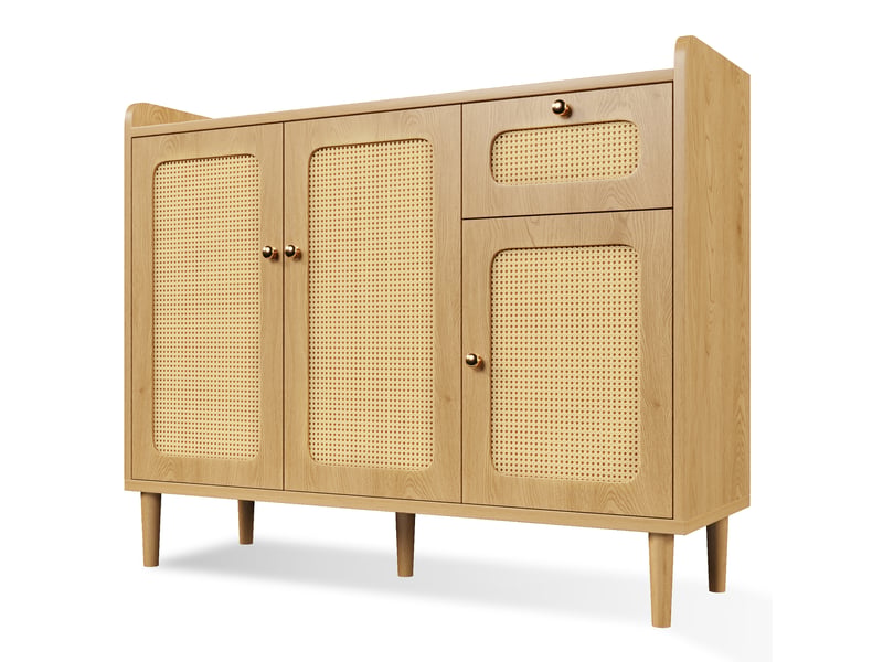 Buffet 3 portes 1 tiroir en cannage de rotin coloris chêne 120x40x91 cm AB20817980A - Conforama A