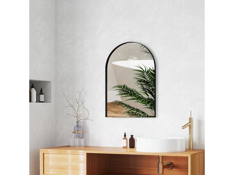  Miroir de salle de bain arqué, miroir mural noir 50x70 cm avec cadre en aluminium antirouille et verre hd pour salle d'eau  - Conforama B