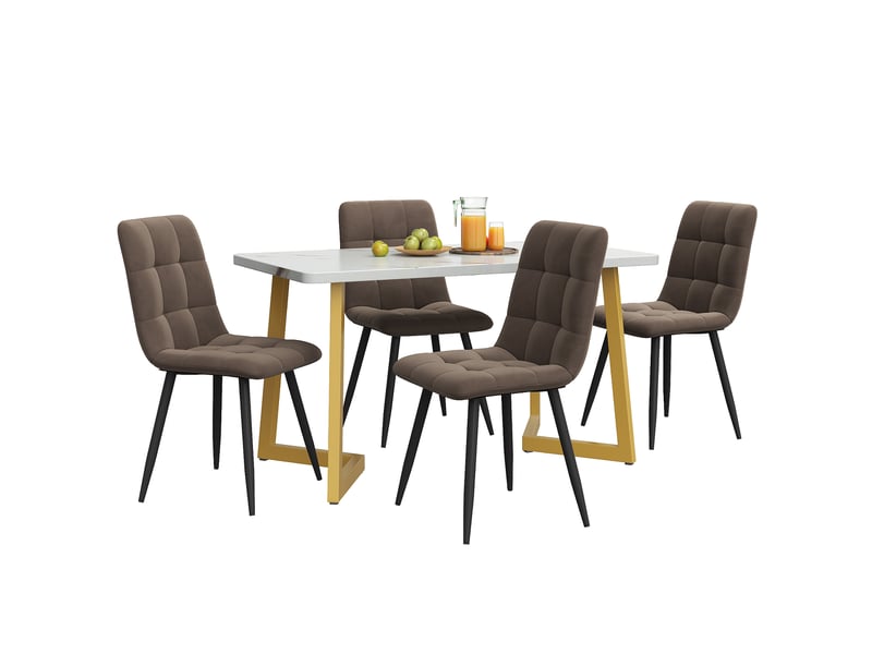  Ensemble table à manger avec 4 chaises, table à manger rectangulaire blanche effet marbre, 117 x 68 cm, pieds dorés  - Conforama A