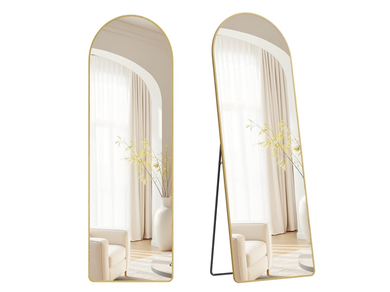 Miroir intégral arqué sur pied, 160 x 50 cm, verre trempé, doré clair - Conforama A