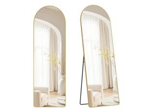 Miroir intégral arqué sur pied, 160 x 50 cm, verre trempé, doré clair