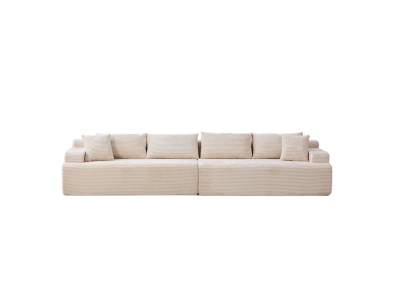 Canapé modulable 6 places en chenille ivoire avec chaise longue, 344 x 99 x 74,5 cm - Conforama A