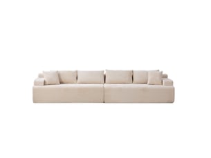 Canapé modulable 6 places en chenille ivoire avec chaise longue, 344 x 99 x 74,5 cm