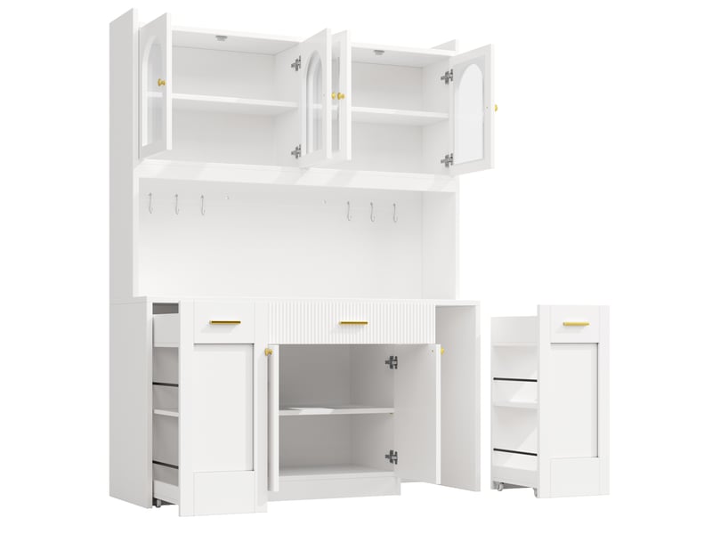  Buffet haut cuisine 120x40x187 cm avec led rgb, 3 vitrines en verre, tiroirs et rangements coulissants, mdf OMNIGLINT TRADING LTD - Conforama A