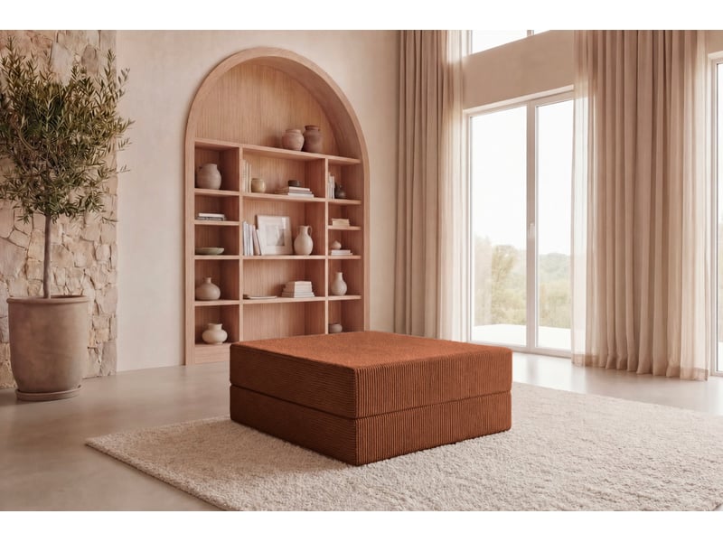  Cosima - pouf en petit velours côtelé terracotta 100x80x34  - Conforama B