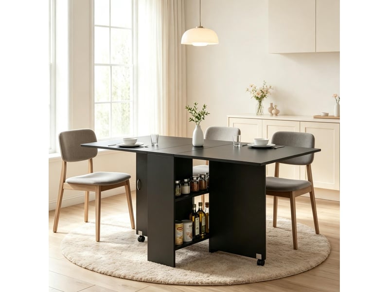 Table de salle à manger pliante 75 x 140 x 74 cm noire en panneaux de particules, jusqu'à 6 personnes - Conforama D