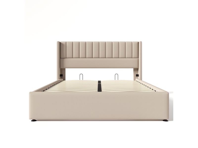  Lit de rangement avec mécanisme hydraulique en lin beige 160 x 200 cm  - Conforama A