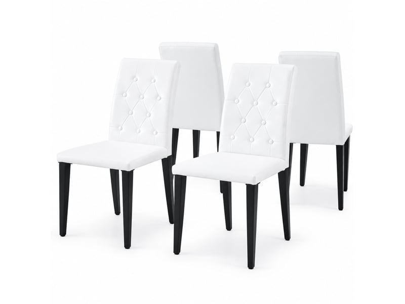  Lot de 4 chaises de salle à manger à dossier matelassé et patins antidérapants  - pu blanc et métal noir  - Conforama A