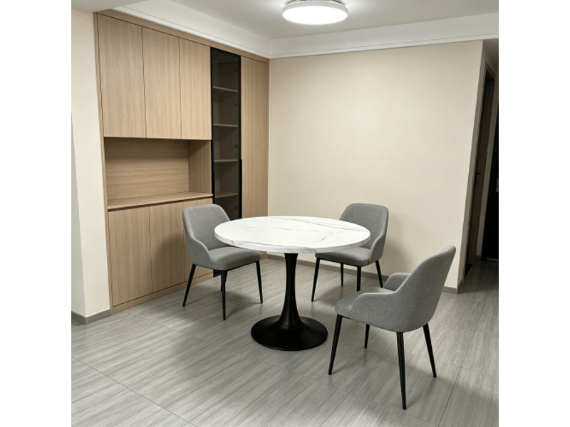 Table ronde moderne 80 cm - 2-4 pers, marbre blanc effet bois, piédestal noir - cuisinesalle à mangerbureau - Conforama D