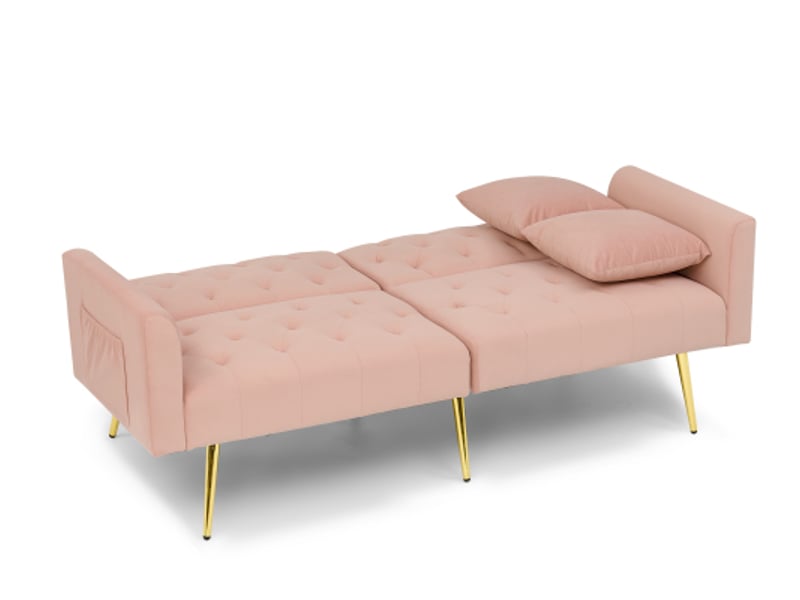  Canapé en velours deux places - dossier réglable à 3 niveaux - 2 coussins inclus - pieds en métal - rose rose - Conforama A