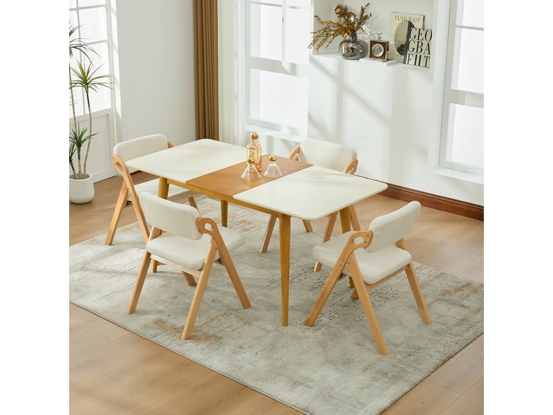  Lot de 4 chaises pliantes et empilables en hêtre massif, assise rembourrée avec housse amovible en lin, pieds antidérapants, charge 180 kg, beige  - Conforama C