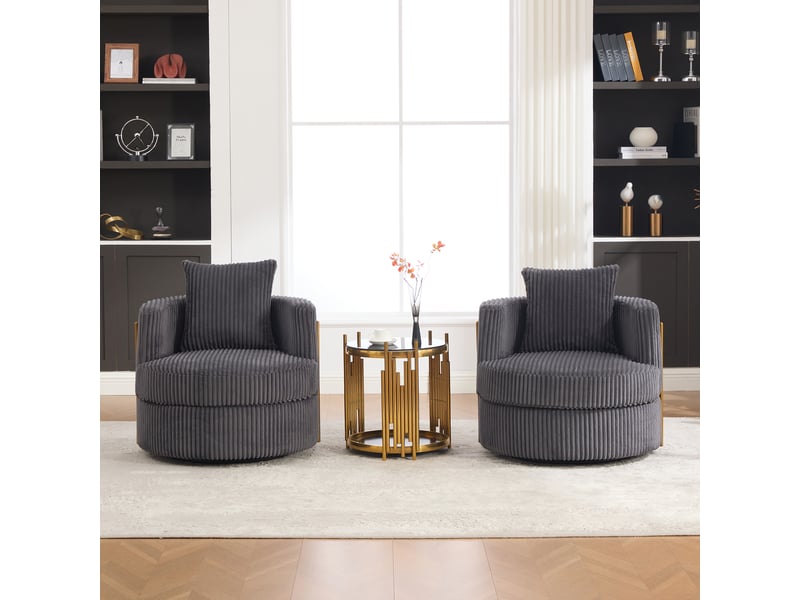 Fauteuil pivotant à 360° en velours côtelé avec rembourrage en mousse haute densité et espace de rangement sous l'assise - gris - Conforama E