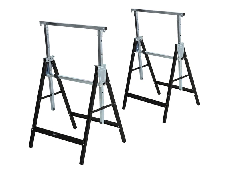  Lot de 2 tréteaux de sciage réglables 68 x 56 x 80-130 cm noirs en métal, pliables, charge 200 kg  - Conforama C