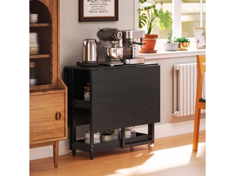  Table à manger pliante style industriel pour 4 personnes, étagères ouvertes, flexible, métal et panneau de particules, noir  - Conforama D
