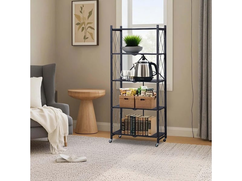  Étagère de rangement pliante 5 niveaux en métal sur roulettes verrouillables– rack filaire mobile– cuisinegarage –  70×35×158 cm PHK_33Q3AMK9 - Conforama D