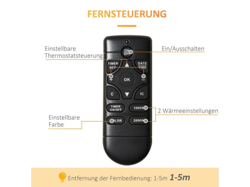  Cheminée électrique murale noire, effet flammes led 7 couleurs, 10002000 w, télécommande  - Conforama E