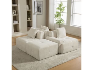 Canapé modulable en chenille 3 places beige - mousse 30d, sans montage, canapé pour salon