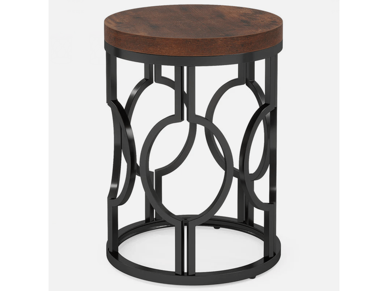  Table d’appoint ronde 45x45x60 cm style industriel mdf métal noir et brun rustique  - Conforama A