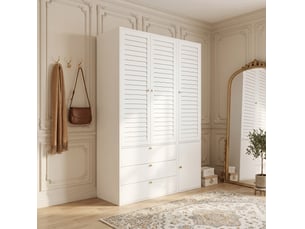 Armoire 3 porte(s) persienne 3 tiroir(s) <strong>MODFU</strong> <strong></strong> coloris blanc largeur 135 cm