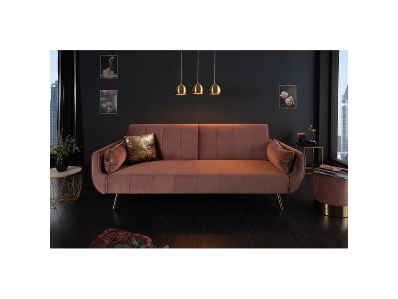 Canapé droit danna rose poudré – canapé scandinave convertible en velours avec pieds en métal - Conforama B