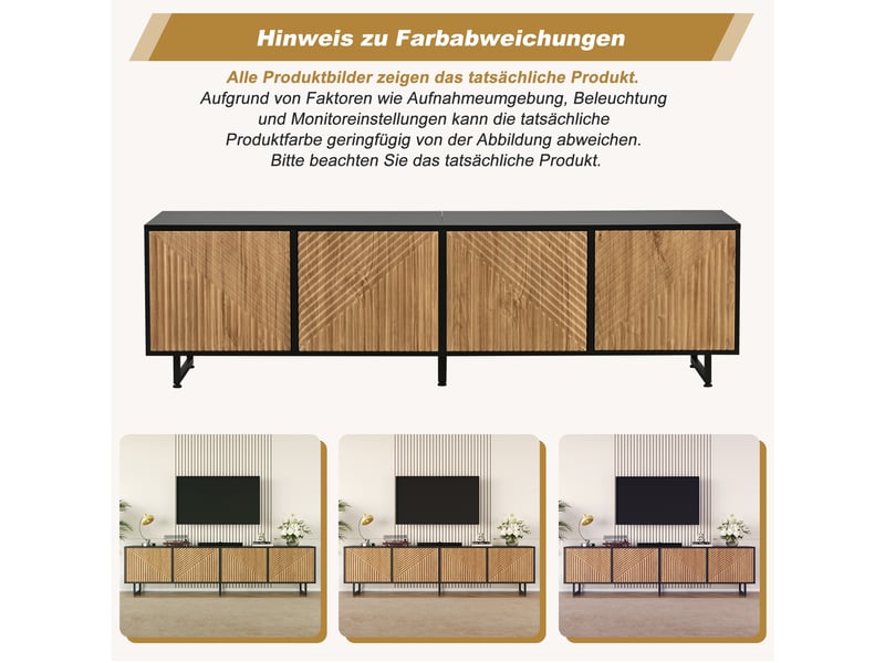 Meuble tv avec 4 portes et 4 niches de rangement, design symétrique effet rainuré, pour salon, 180 × 40 × 50 cm  - Conforama E