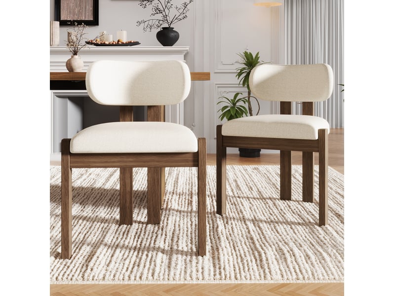  Lot de 2 chaises de salle à manger 54x54x79 cm bouclette noyer et écru  - Conforama E