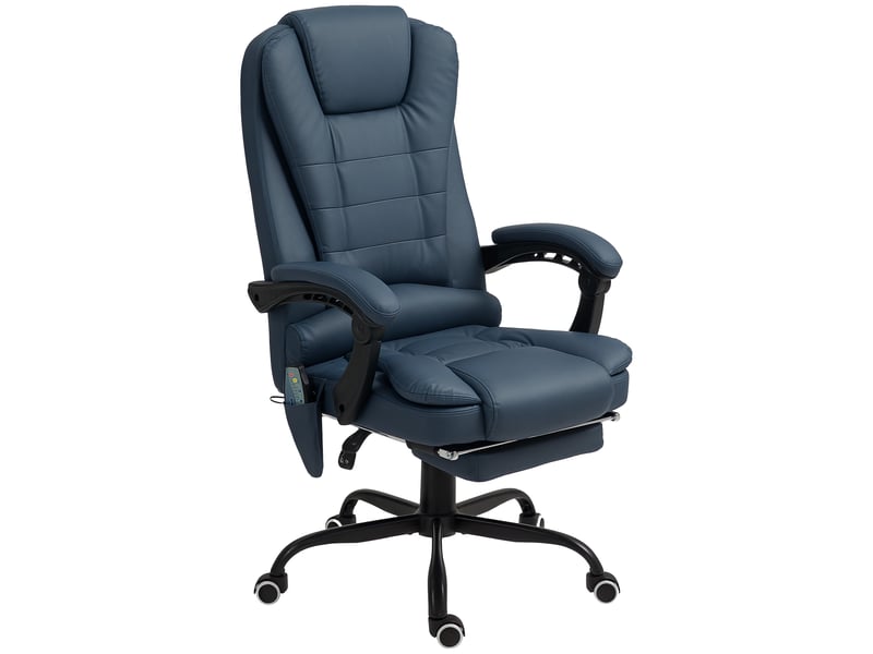  Fauteuil de bureau massant, 7 points de vibration, repose-pieds et dossier réglables, supporte jusqu'à 120 kg, aspect cuir, bleu  - Conforama B