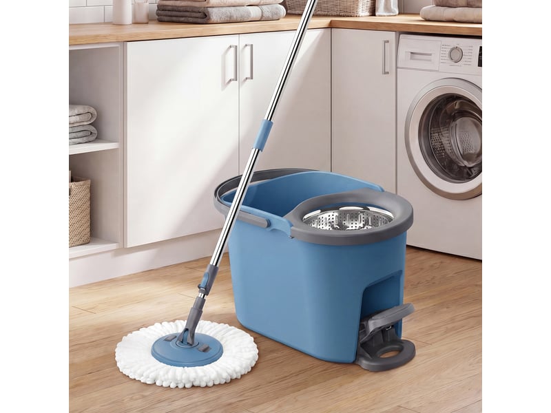  Ensemble serpillère et seau avec essoreur, 3 chiffons microfibres, 44 x 29 x 27,8 cm, bleu  - Conforama B