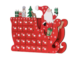 Calendrier de l'avent à remplir en bois, décoration de noël avec 24 tiroirs, père noël et traîneau, 22,5x8x36cm, rouge