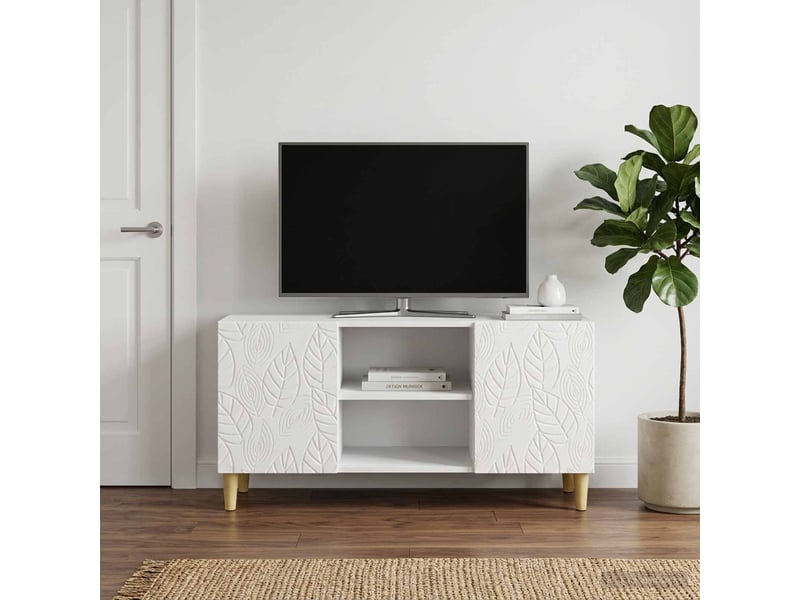  Meuble tv - banc tv - meuble de rangement 102 x 34,5 x 50 cm blanc brillant bois d'ingénierie  - Conforama C