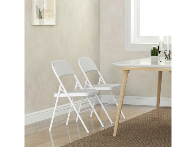  Lot de 2 chaises pliantes chaises de salle à manger portables cadre en acier blanc dim. 45l x 46p x 78h cm  - Conforama W