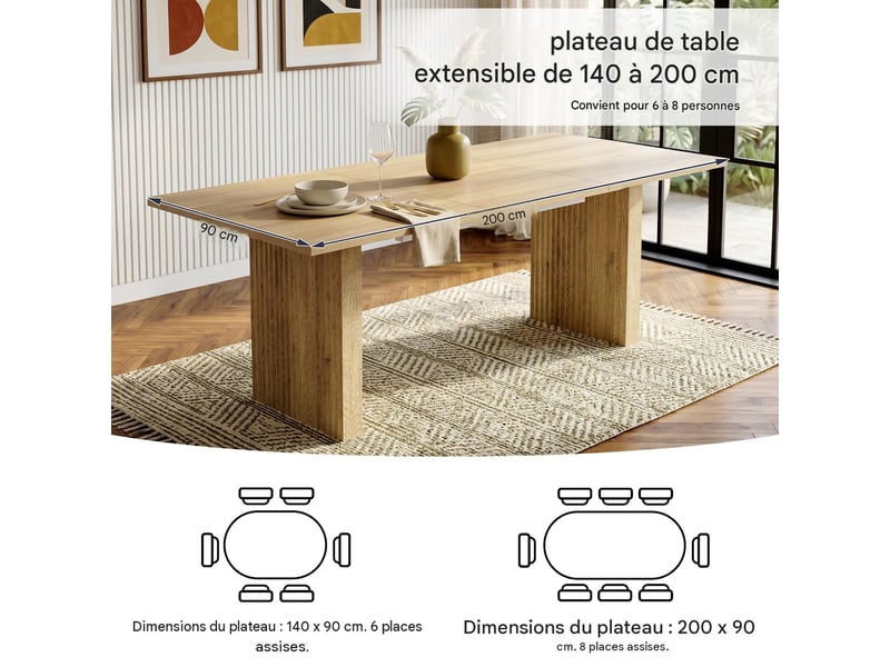 Table à manger extensible en mdf coloris chêne 140-200x90x75 cm - pangivo  - Conforama D