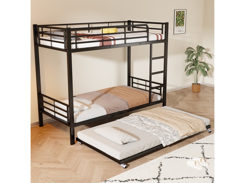  Lit superposé 90x200(90x190)cm coloris noir lit enfant noir - Conforama E