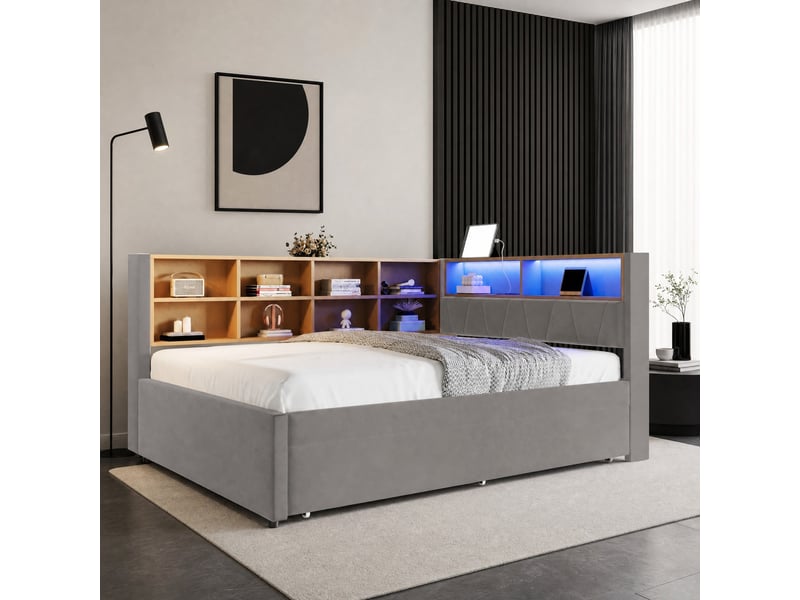  Lit banquette convertible 140 x 200 cm avec lit gigogne 90 x 190 cm, flanelle gris foncé  - Conforama C
