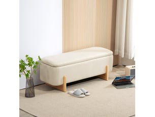 Banc coffre 111x44x44,5 cm, banc de lit, rangement discret, assise moelleuse, meuble chambre et salon, polyester, beige