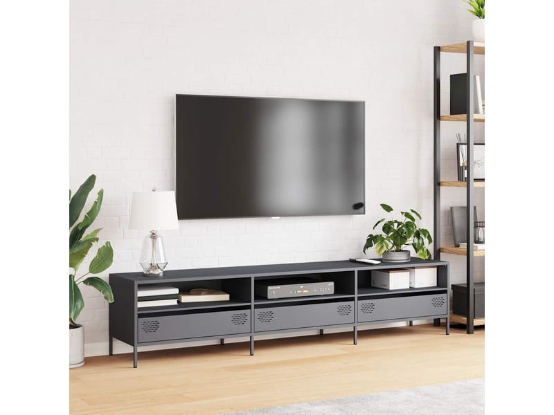  Meuble tv - banc tv - meuble de rangement anthracite 202x39x43,5 cm acier laminé à froid  - Conforama C