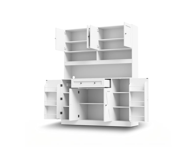  Grand buffet de cuisine - 140 x 40 x 185 cm - blanc cassé - vaisselier style campagne avec prises et tiroir  - Conforama A