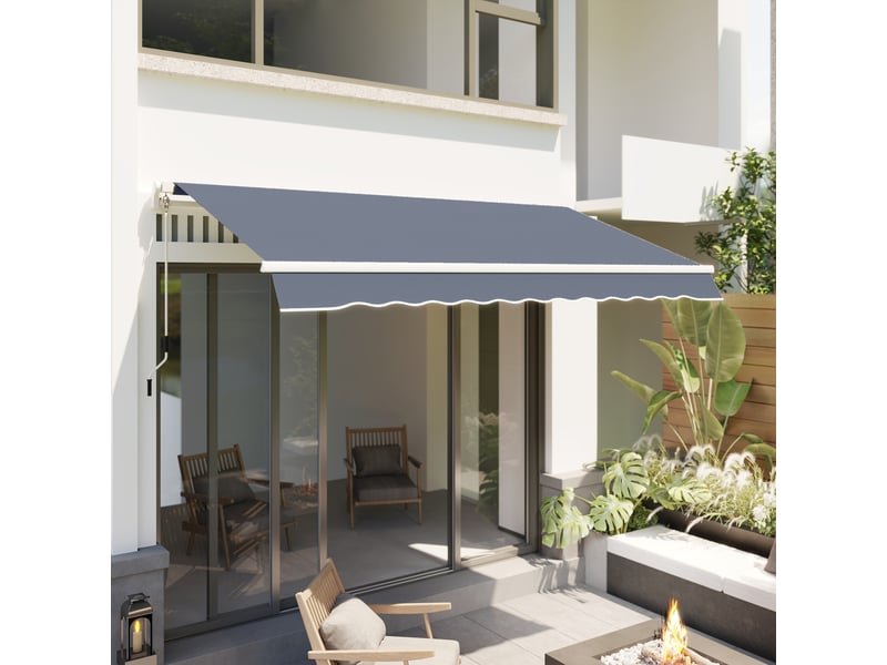  Store extérieur avec bras rétractables et ouverture à manivelle, 360 x 250 cm, gris  - Conforama C