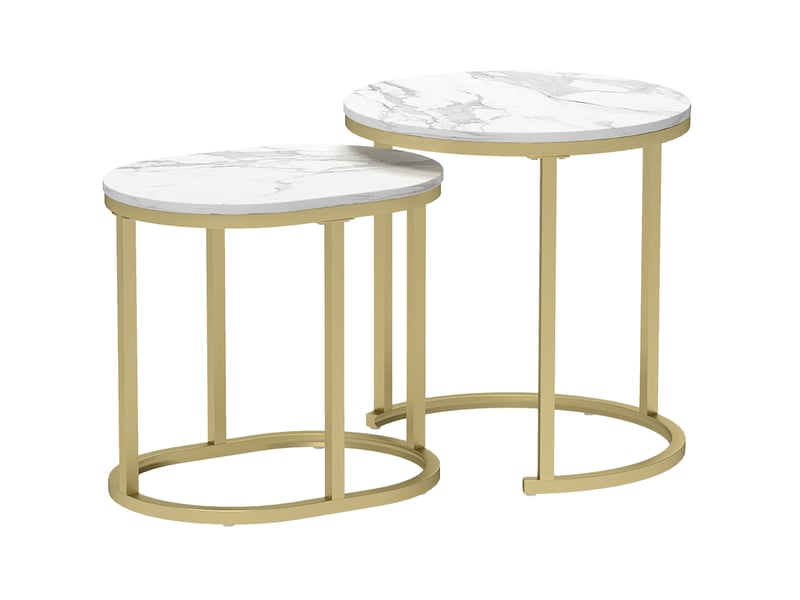  Table basse ronde 50x50,5 cm lot de 2 empilable mdf métal blanc  - Conforama A