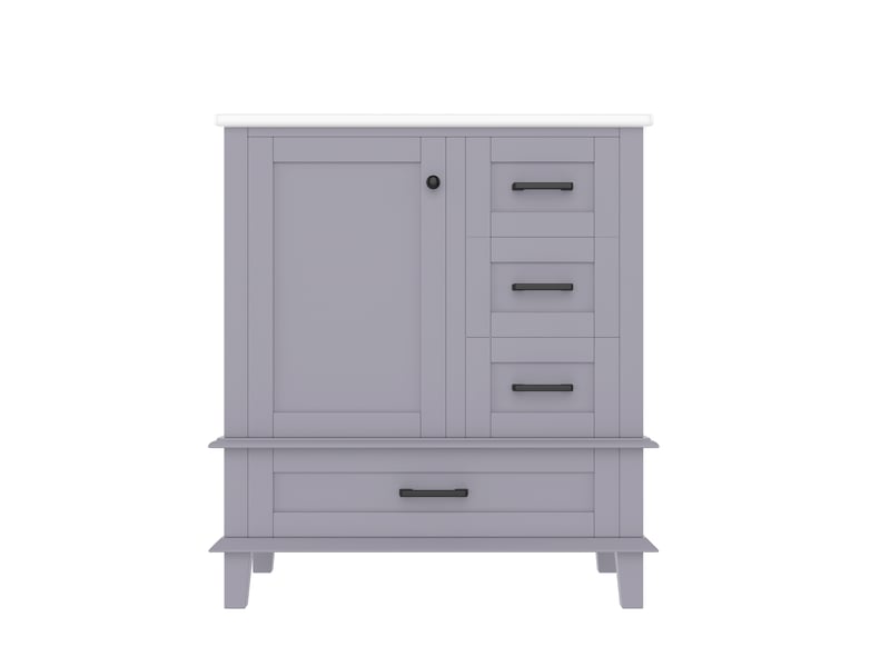 Meuble vasque salle de bain gris 76 cm avec lavabo céramique intégré et 3 tiroirs silencieux - Conforama A