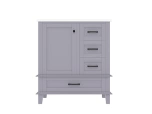 Meuble vasque salle de bain gris 76 cm avec lavabo céramique intégré et 3 tiroirs silencieux