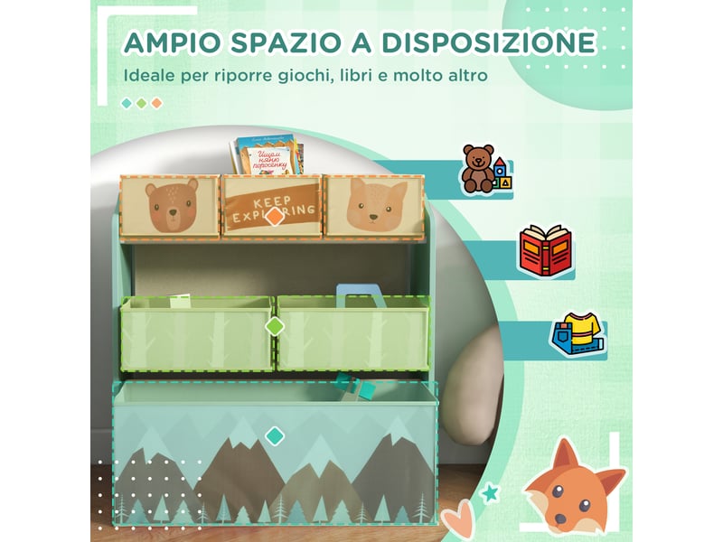  Meuble de rangement pour jouets d'enfants avec 6 bacs en tissu amovibles, 63 x 30 x 66 cm, vert  - Conforama E